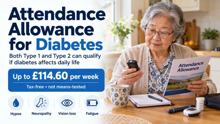Attendance Allowance for diabetes — eligibility guide for Type 1 and Type 2 diabetes showing who can claim