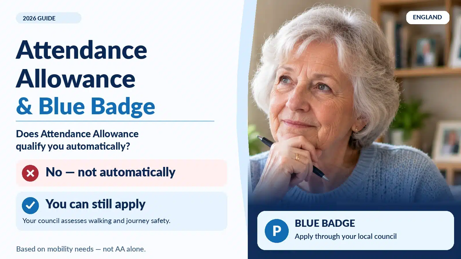 Blue Badge parking scheme and Attendance Allowance explained